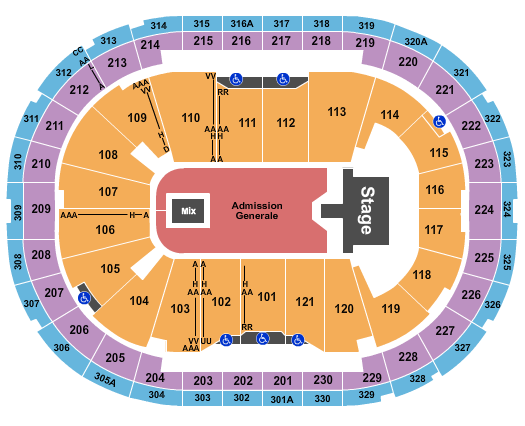 Centre Videotron Seating Chart: Endstage GA Floor/Catwalk