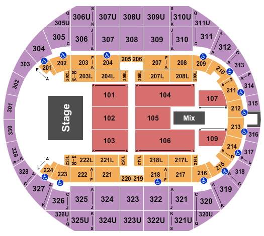 Propst Arena At the Von Braun Center Seating Chart: End Stage 5