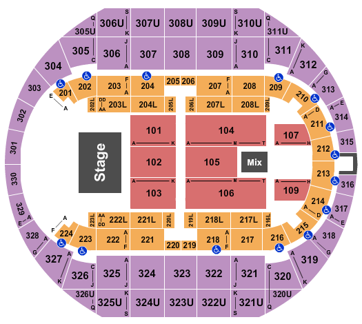 Propst Arena At the Von Braun Center Seating Chart: Endstage 107 & 108