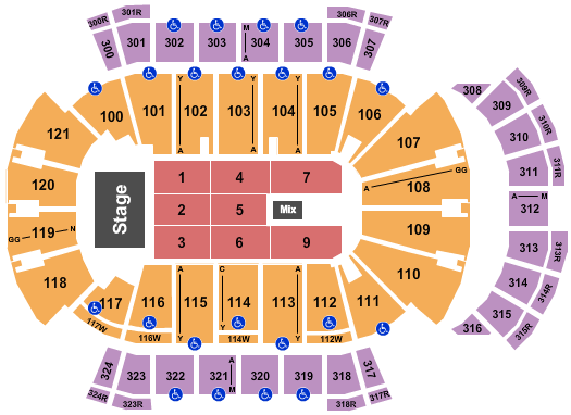 VyStar Veterans Memorial Arena Seating Chart: End Stage
