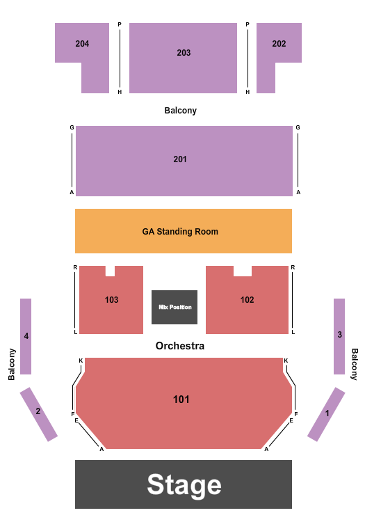 District Music Hall Seating Chart: End Stage Numbered Orch