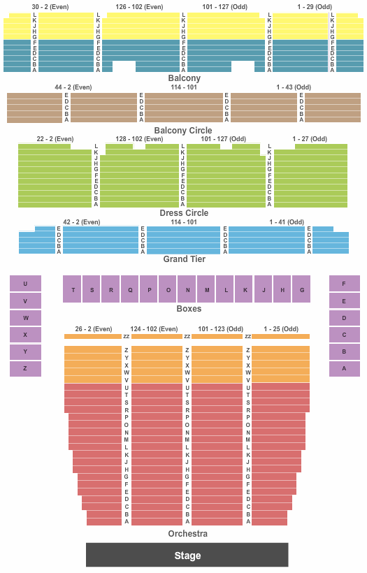 War Memorial Opera House Seating Chart: End Stage