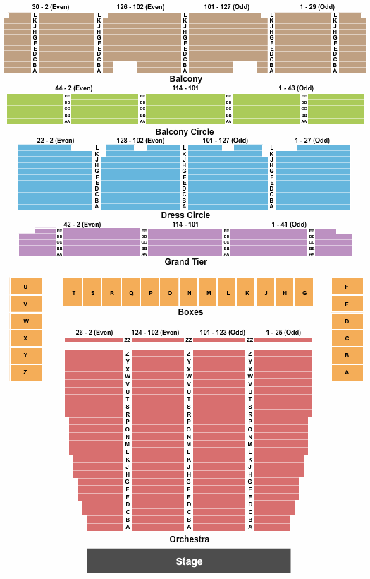 War Memorial Opera House Seating Chart: End Stage
