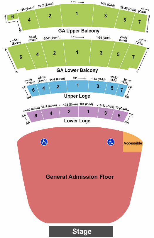 Warfield Seating Chart: Endstage GA Flr - GA Balc