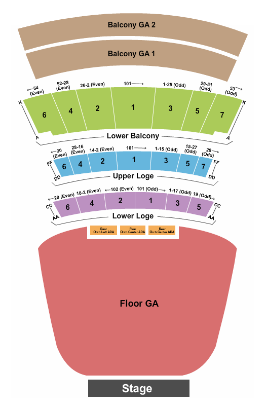 Warfield Seating Chart: GA Flr/Balcony/Reserved Orc 2