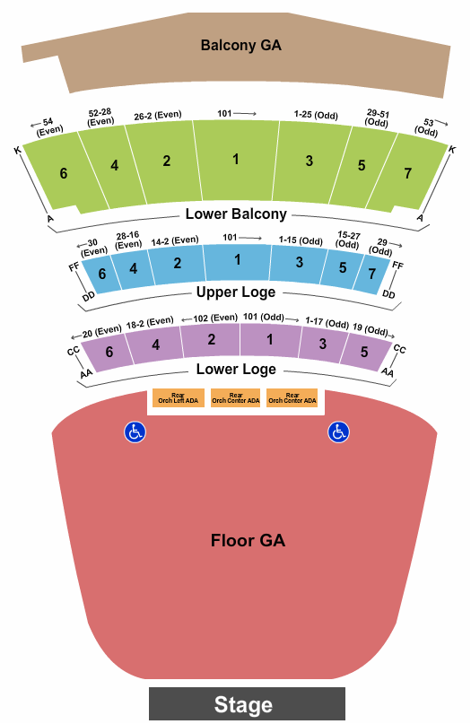 Warfield Seating Chart: GA Flr/Balcony/Reserved Orc