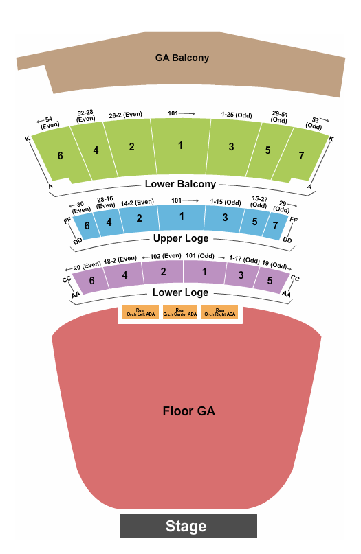 Warfield Seating Chart: GA Flr/Balcony/Reserved Orc