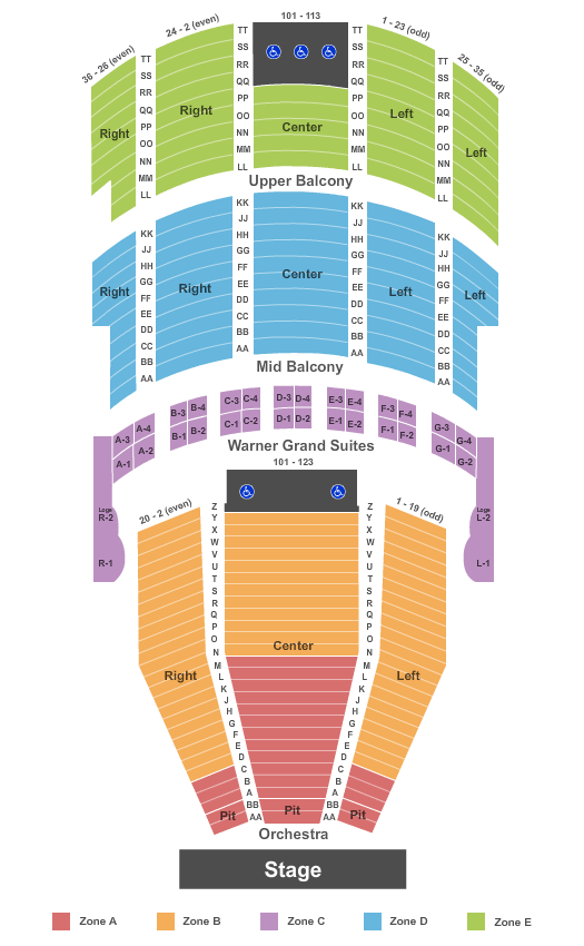 Warner Theatre - DC Seating Chart: End Stage Zone