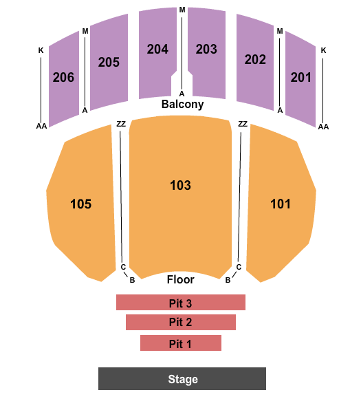 Warner Theatre - PA Seating Chart: End Stage 2