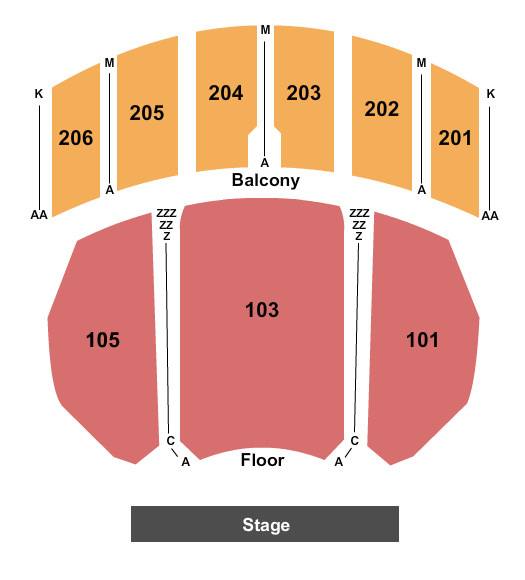 Warner Theatre - PA Seating Chart: Endstage No Pit