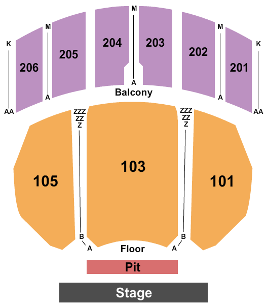 Warner Theatre - PA Seating Chart: Endstage Pit