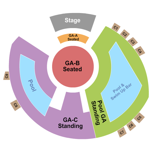 WawYe Oasis At Gun Lake Casino Seating Chart: GA -Pool & A-B Seated/C