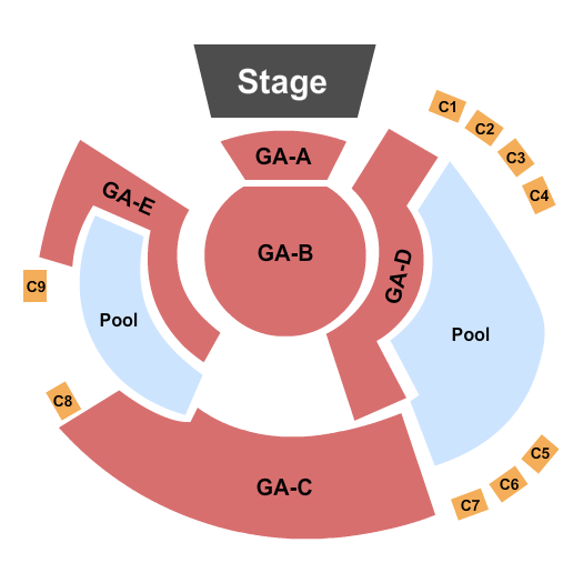 WawYe Oasis At Gun Lake Casino Seating Chart: GA A-E & Cabanas