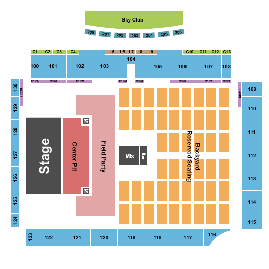 Weidner Field Seating Chart: Center Pit/Backyard Rsvd