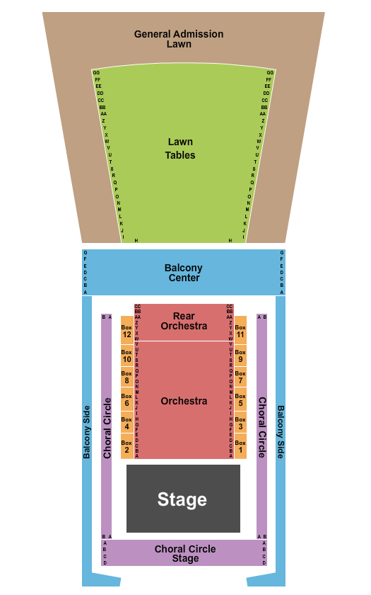 Weill Hall At Green Music Center Seating Chart: End Stage & Lawn/Tables