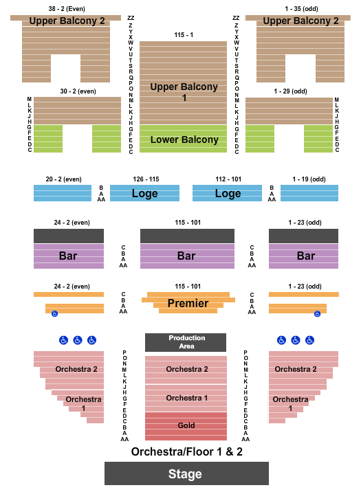 Wellmont Theatre Seating Chart: Endstage Gold Flr - Orch 1$2 - Prem Bar