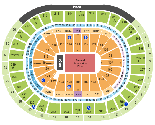 Wells Fargo Center - PA Seating Chart: End Stage GA floor