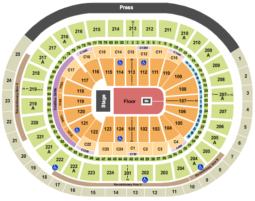 Wells Fargo Center - PA Seating Chart: End Stage GA floor