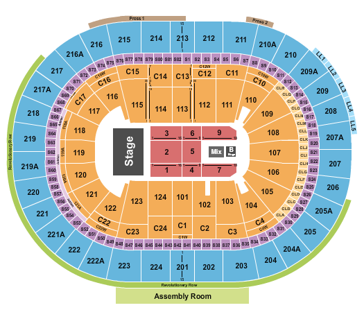 Xfinity Mobile Arena Seating Chart: Endstage with B Stage