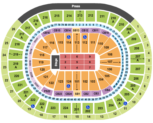 detailed wells fargo center seating chart with seat numbers
