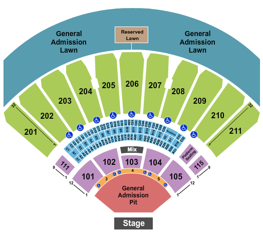 White River Amphitheatre Seating Chart: Pit/Reserved Lawn Section