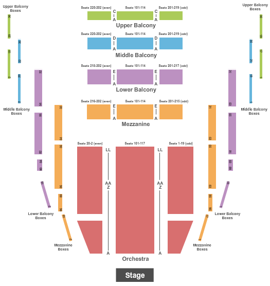 Whiting Auditorium Seating Chart: End Stage