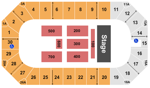 Wings Event Center Seating Chart: Half House Endstage