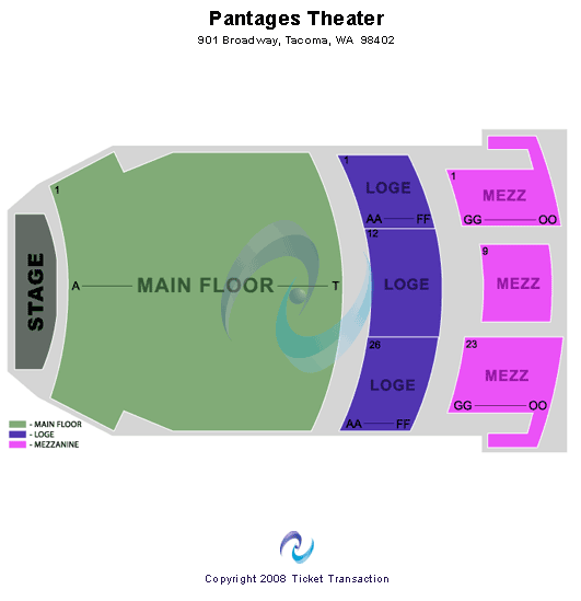 Pantages Theatre - Tacoma Seating Map